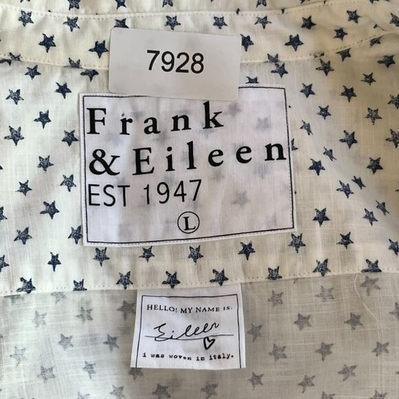 Frank & Eileen Shirt Eileen Women's Size Large Relaxed Button-Up White Navy Star - Picture 8 of 9